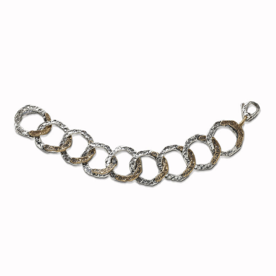 Bracciale cerchi martellati alternati argento 925 e bronzo - BA150