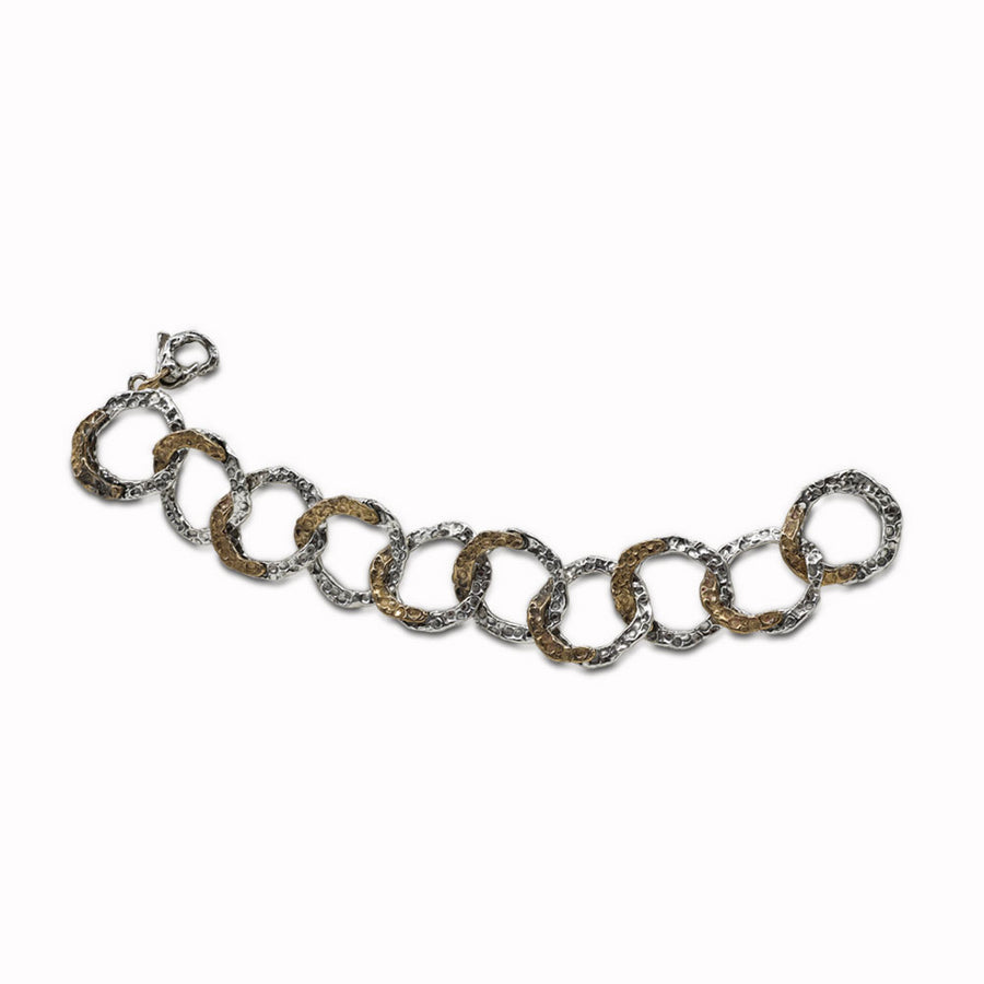 Bracciale cerchi martellati alternati argento 925 e bronzo - BA150b