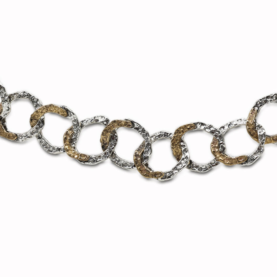 Bracciale cerchi martellati alternati argento 925 e bronzo - BA150b