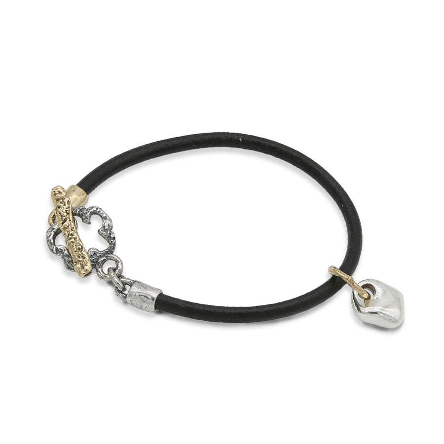 Bracciale unisex cinturino cuoio charm pepita argento 925 - BA091