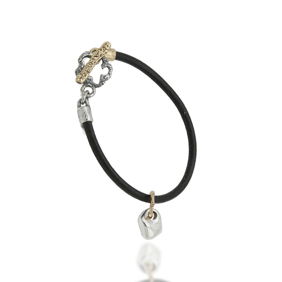 Bracciale unisex cinturino cuoio charm pepita argento 925 - BA091